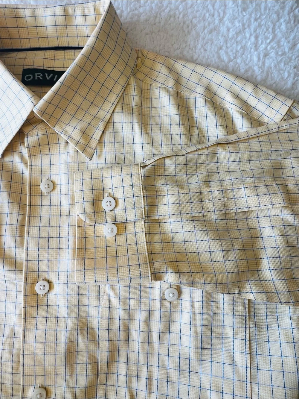 Orvis Men's Yellow Windowpane Button-Up Shirt- L